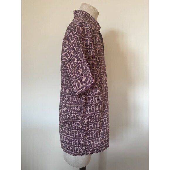 TORI RICHARD Short Sleeve Shirt Size Large Hawaiian Cotton Lawn Purple Tribal - Picture 5 of 7